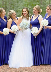 Dolores | Immensely Glam Multiway Infinity Indigo Blue Chiffon Maxi Bridesmaid Dress with Convertible - Price #price_variant_lowest# - Dark Blue - PromDressClub